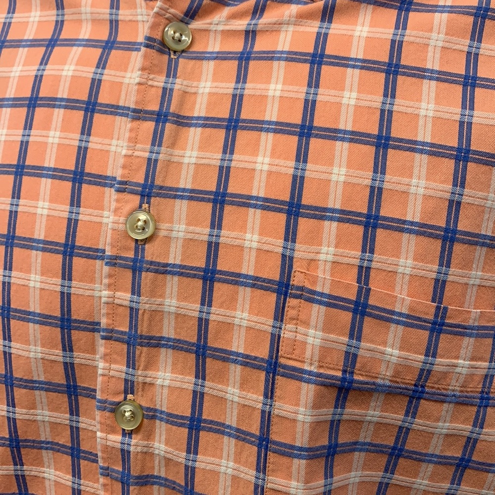 Orvis Orange Blue White Oxford Button Down Cotton Long Sleeve Shirt XL X-Large - Picture 6 of 8